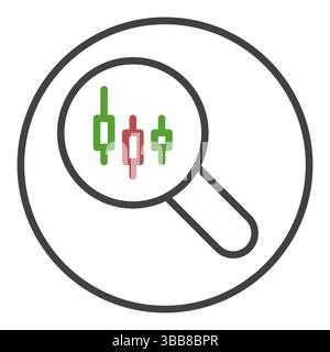 Crypto Trading vector Magnifying Glass with Candlestick Chart concept linear round icon or symbol Stock Vector