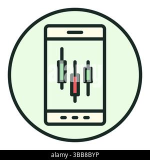 Trading on Phone vector Candlestick Chart on Screen concept round colored icon or sign Stock Vector