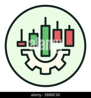 Candlestick Chart on Cog wheel vector concept colored round icon or logo element Stock Vector
