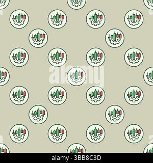 Candlestick Chart on Cog wheel vector concept colored round seamless pattern Stock Vector
