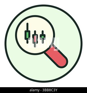 Magnifying Glass with Candlestick Chart Crypto Trading vector concept colored round icon or logo element Stock Vector