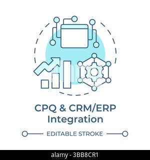CPQ and CRM or ERP integration soft blue concept icon Stock Vector