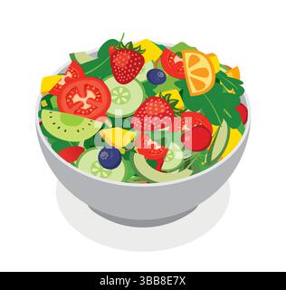 Fruit salad and vegetable in bowl on white background. Stock Vector