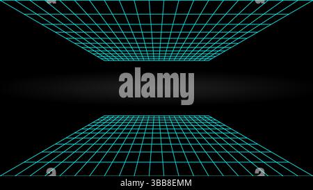3d wireframe perspective grid room template design vector illustration background. Stock Vector