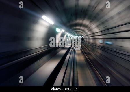 Blurred motion in metro tunnel. Copenhagen metro Stock Photo