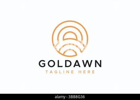 Dawn and Sunrise Abstract Logo Geometric and Gold Line Circle Shape Stock Vector