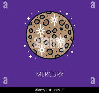 Space astronomy Mercury planet color thin line icon. Galaxy outerspace lineart symbol, astronomy exploration vector icon. Cosmos outline icon or space research line sign with solar system planet Stock Vector