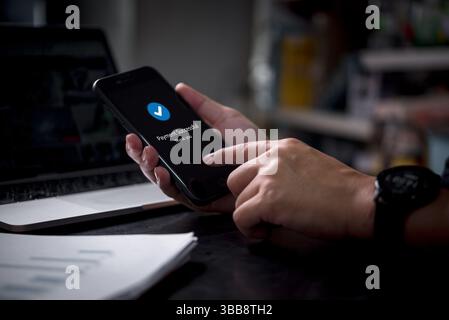 Modern digital payment system using a smartphone. Secure online banking, shopping transactions, and business communication through a smart device with Stock Photo