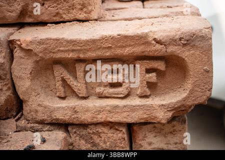KOLKATA, WEST BENGAL, INDIA - FEBRUARY 20, 2024 hand made local traditional terra cotta bricks Stock Photo