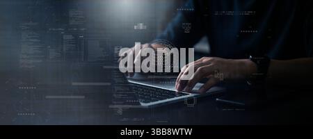 Big data analytics, cloud security, database management, IT security solutions, AI-powered cybersecurity, corporate information systems, futuristic di Stock Photo