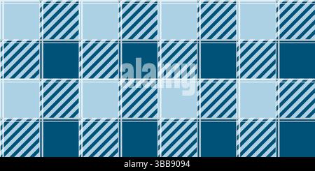 Blue checkered mens print for fabric, textile. Seamless pattern check. Cold blue squares background with stripes. Vector graphics Stock Vector