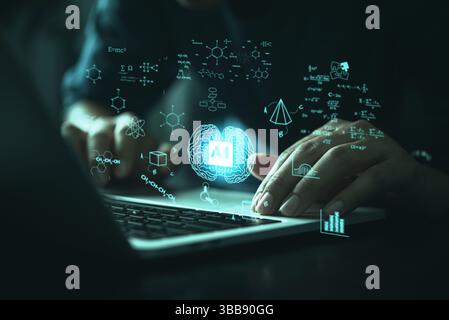 AI technology concept with machine learning, artificial intelligence, data science, and coding innovation. Futuristic digital transformation and cyber Stock Photo