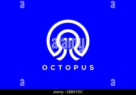 Creative Minimal Octopus Technology Logo Design, letter o octopus logo, letter o logo, crossroads of technology recruitment engine powered by AI agent Stock Vector