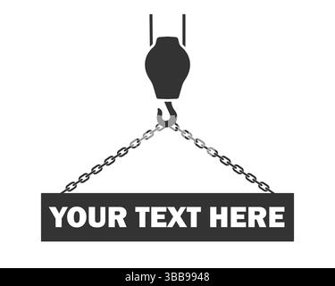 Industrial crane hook icon symbol shape. Lifting hook or hoist hook on chain logo sign. Vector illustration image. Isolated on white background. Stock Vector