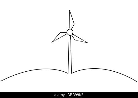 Continuous single line drawing of wind turbine alternative energy. symbol of ecology and protection of nature one line vector illustration Stock Vector