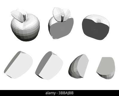 A series of apples, each one cut in half. The apples are all different sizes and shapes, with some being larger and others smaller. The apples are arr Stock Vector