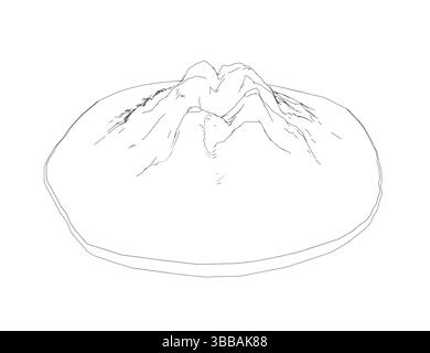 A mountain is drawn in black on a white background. The mountain is large and has a rounded shape Stock Vector