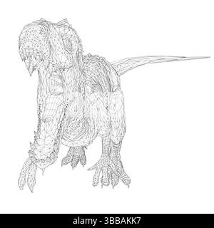 A dinosaur is standing on a white background. The dinosaur is drawn in black and white. The dinosaur has a long tail and is looking up Stock Vector