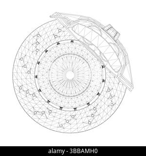 Car braking system, showcasing a detailed view of the brake disc and caliper assembly. The design highlights the intricate geometry of the disc radial Stock Vector