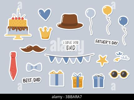 Father day elements collection. Design for posters, banner, greeting cards, stickers. Vector illustration Stock Vector