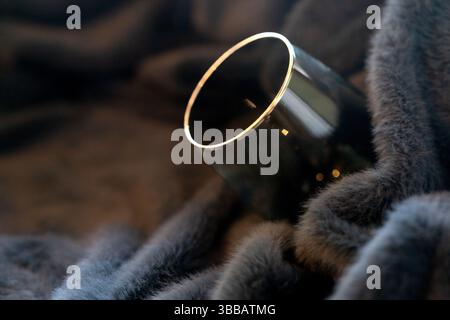 Empty wine glass on a tablecloth Stock Photo