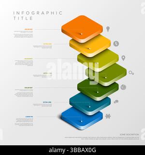 A visually appealing 3D layered stack infographic design featuring colorful steps. This layered infographic illustrates a multi-step process or timeli Stock Vector