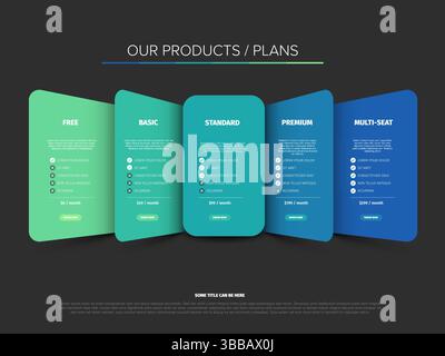 A modern website pricing table template displays product service plans comparison. This clear pricing table template helps choose the best subscriptio Stock Vector