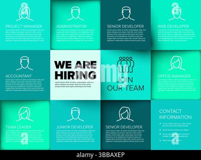 We are actively hiring dedicated individuals for numerous job openings. Explore these job opportunities and join our dynamic hiring process today. Stock Vector