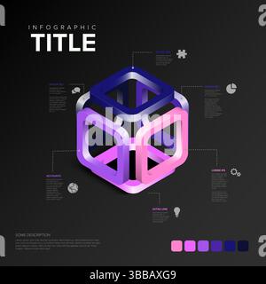 Abstract 3D cube structure for infographic data presentation on a dark background. Use this modern 3D cube design for your next infographic or present Stock Vector
