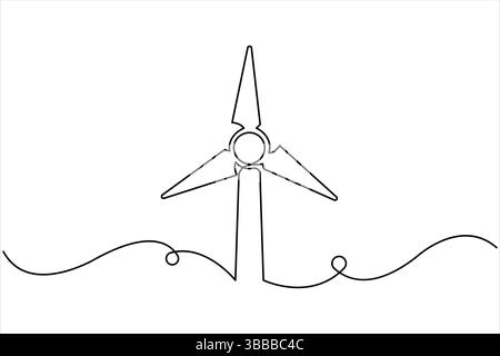 Continuous single line drawing of wind turbine alternative energy. symbol of ecology and protection of nature one line vector illustration Stock Vector