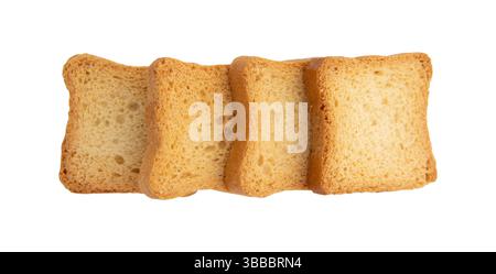 whole wheat mini toasts, toasted slices of bread or rusks isolated on white background, top view Stock Photo