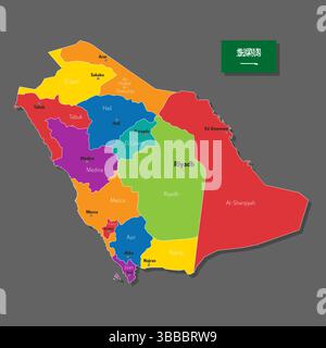 Vector map of Saudi Arabia with names of cities and with borders city Stock Vector