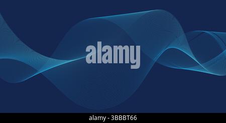 Dark Abstract Blue Wave Background with Smooth Flowing Lines Stock Vector
