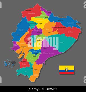 Vector map of Ecuador with names of cities and with borders city Stock Vector