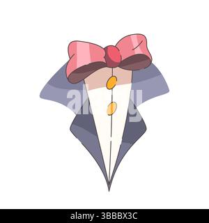 Tailcoat collar with bowtie. Vector classic tie fashion element for formal menswear and ceremonial attire, groom wedding suit accessory. Evening dress code outfit, celebration costume. Clothing tuxedo Stock Vector