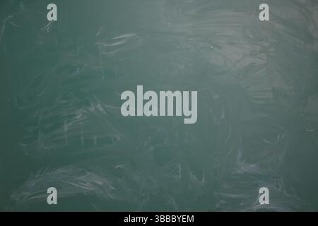 Chalk rubbed out on green chalkboard as background, closeup. Space for text Stock Photo