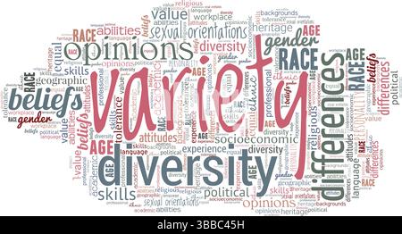 Variety word cloud conceptual design isolated on white background. Stock Vector