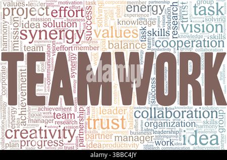 Teamwork word cloud conceptual design isolated on white background. Stock Vector