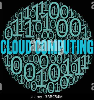 Cloud Computing with word cloud of ones and zeros. Stock Vector