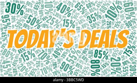 Today's Deals, Sale and Discount Percentage word cloud isolated on a white background. Stock Vector