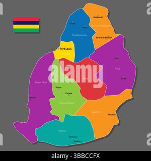 Vector map of Mauritius with names of cities and with borders city Stock Vector