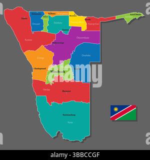 Vector map of Namibia with names of cities and with borders city Stock Vector