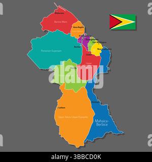 Vector map of Guyana with names of cities and with borders city Stock Vector
