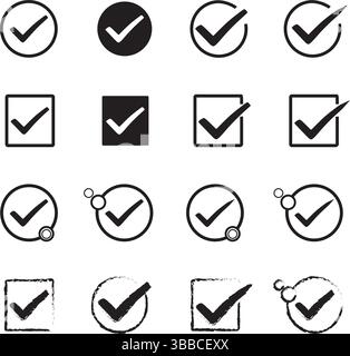 Checkmark Icon Collection – High-Quality Black and White Minimalist Tick and Checkbox Vector Illustrations Stock Vector