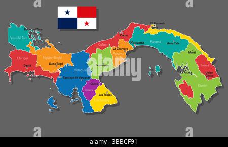 Vector map of Panama with names of cities and with borders city Stock Vector