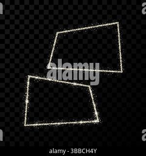 Silver rectangle frame. Two modern shiny frames with light effects isolated on dark transparent background. Vector illustration. Stock Vector