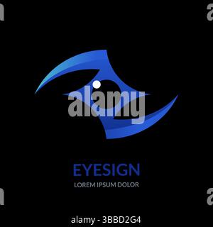 Eyes vision logo sign or emblem design template. Abstract human eye with shining star pupil. Vector illustration. Concept for ophthalmology, media, gl Stock Vector