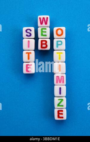 Cubes forming the words SEO, SITE, WEB and OPTIMIZE Stock Photo