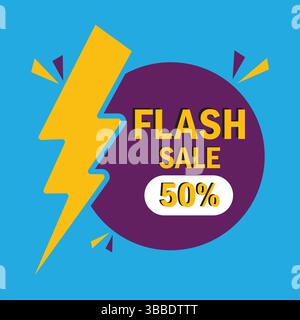 Flash sale logo vector banner design. Flash Sale 50% off Logo Concept with thunderbolt. Stock Vector