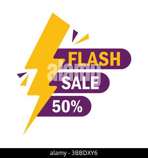 Flash sale logo vector banner design. Flash Sale 50% off Logo Concept with thunderbolt. Stock Vector